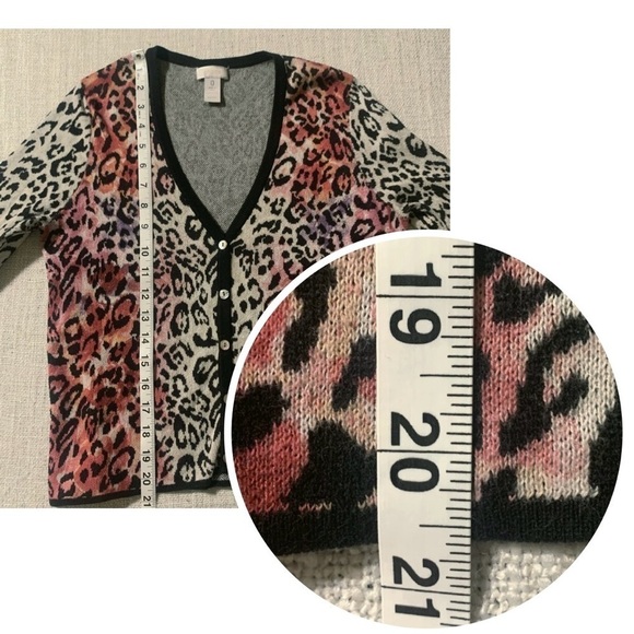 CHICO’S size 0 Leopard Print 3/4 Sleeve Cardigan Sweater Animal Pink Women’s S 4 - Picture 10 of 13